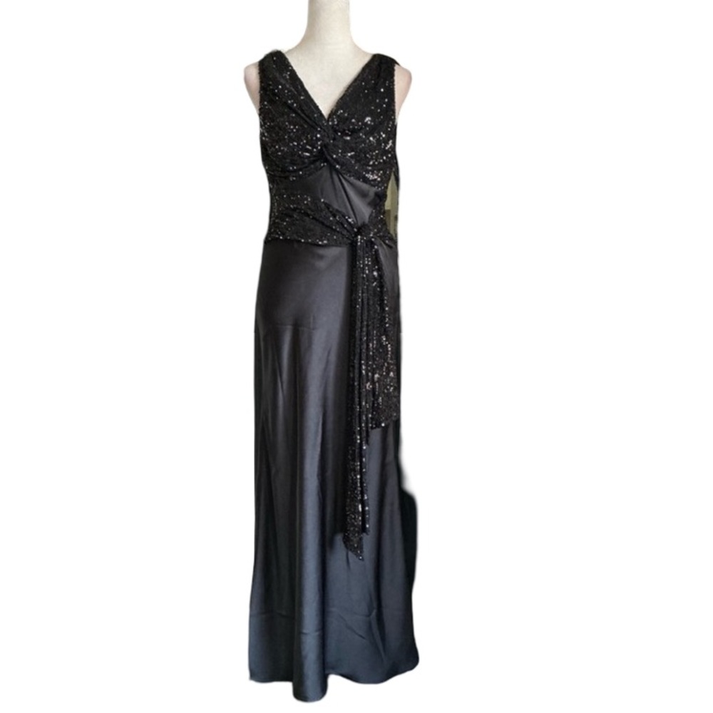 New Sachin + Babi Elegant Black Formal Sequin & Satin Dress